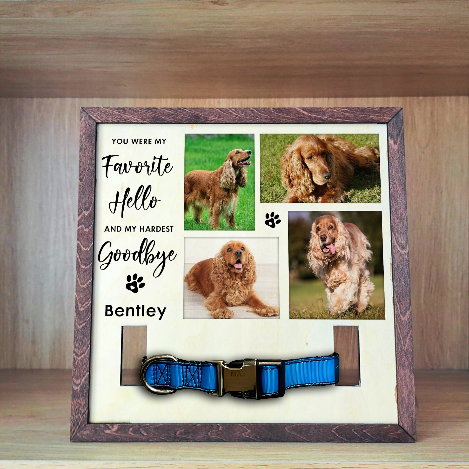 litzzy Custom Memorial Pet Loss Frame With Pet Photos, Dog & Cat, Puppy Memorial Wood Frame With Collar Display, Dog Bereavement Gift, Pet Loss Gift, Pet Sympathy Gift Pet Picture Frame   