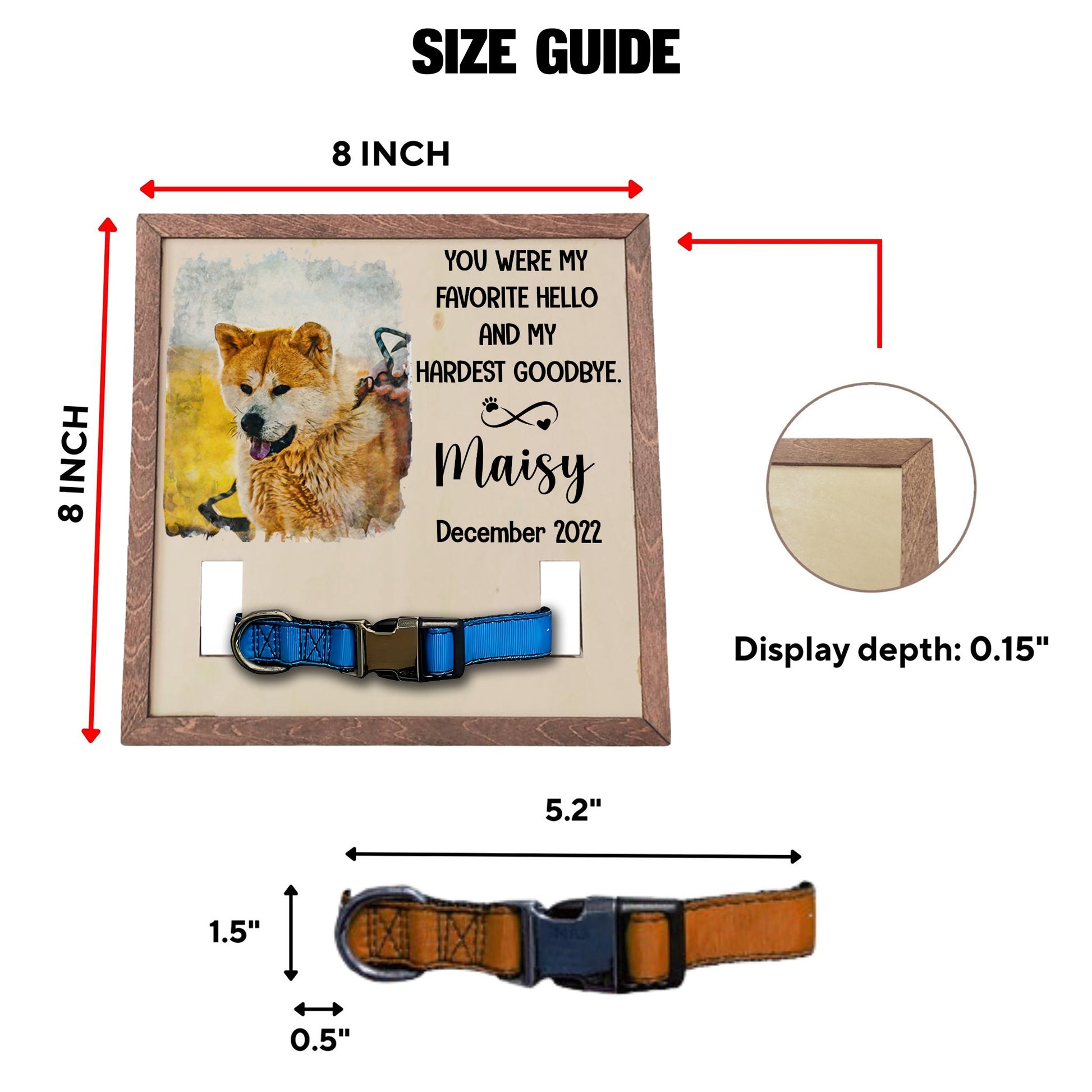 litzzy Custom Dog Collar Memorial, Memorial Pet Collar Sign, Dog Loss Gift, Pet Collar Holder, Memorial Standing Frame, Sympathy, Bereavement Gifts Pet Picture Frame   