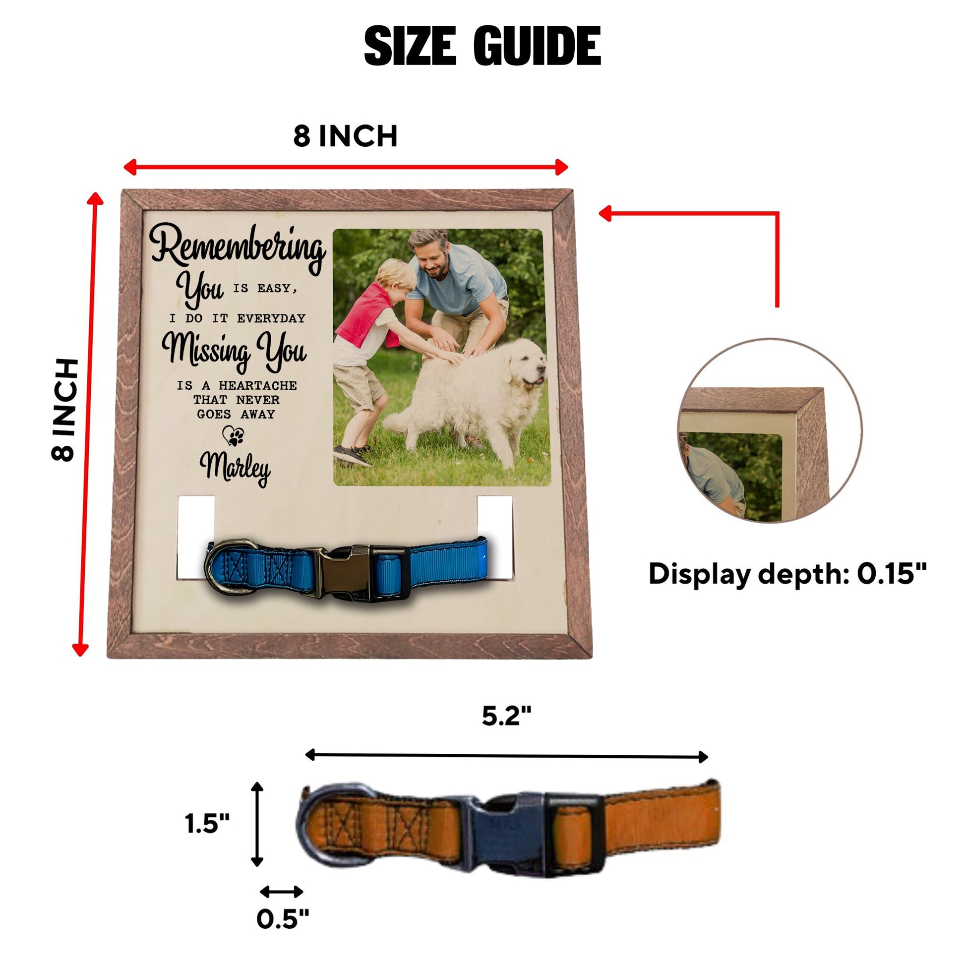 litzzy Custom Memorial Pet Collar Frame With Photo, Loss of Dog Photo Frame Gifts, Pet Collar Holder, Memorial Standing Frame Pet Picture Frame   
