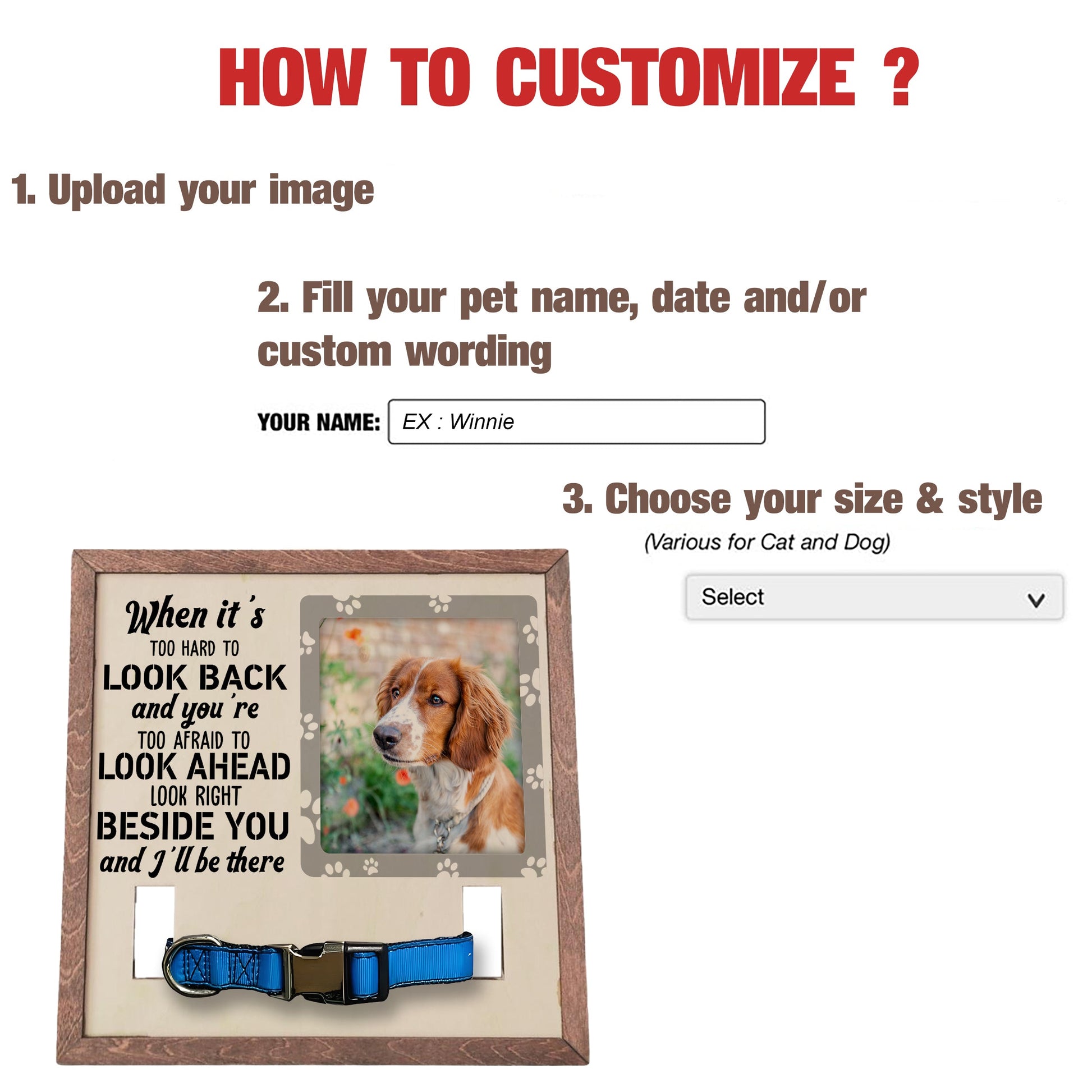 litzzy Custom Dog Collar Remembrance Frame | Personalized Dog Memorial Frame | Custom Collar | Pet Loss Memorial | Pet Collar Holder | Pet Keepsake Pet Picture Frame   