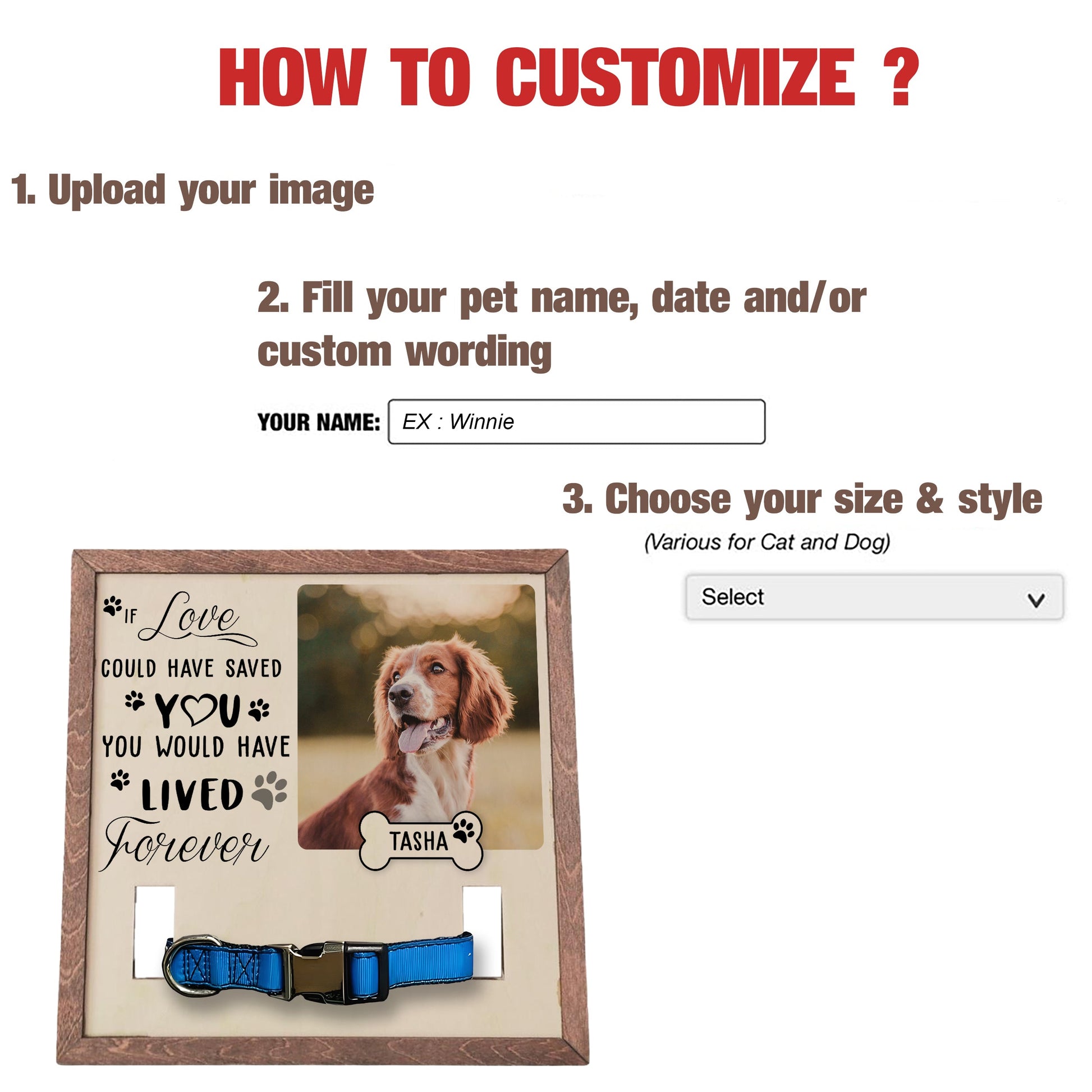 litzzy Memorial Pet Collar Frame, Black & White Pet Photo, Loss of Dog, Cat Loss Gift, Pet Owner Memorial Gift, Pet Collar Holder, Bereavement Gift Pet Picture Frame   