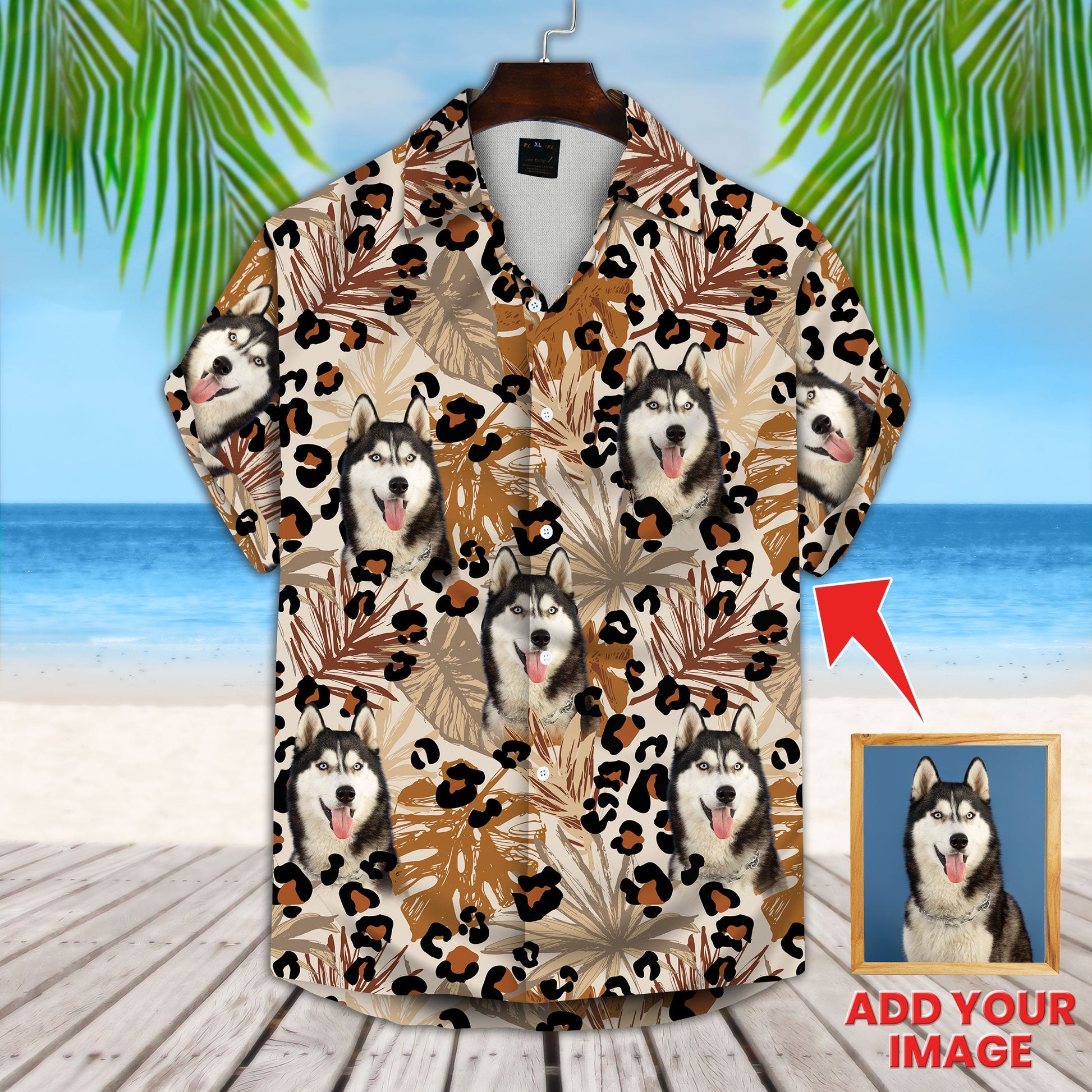 litzzy Tropical Leaves, Grunge Leopard Camouflage Spots Pattern Short-Sleeve Hawaiian Shirt Hawaii Shirt   