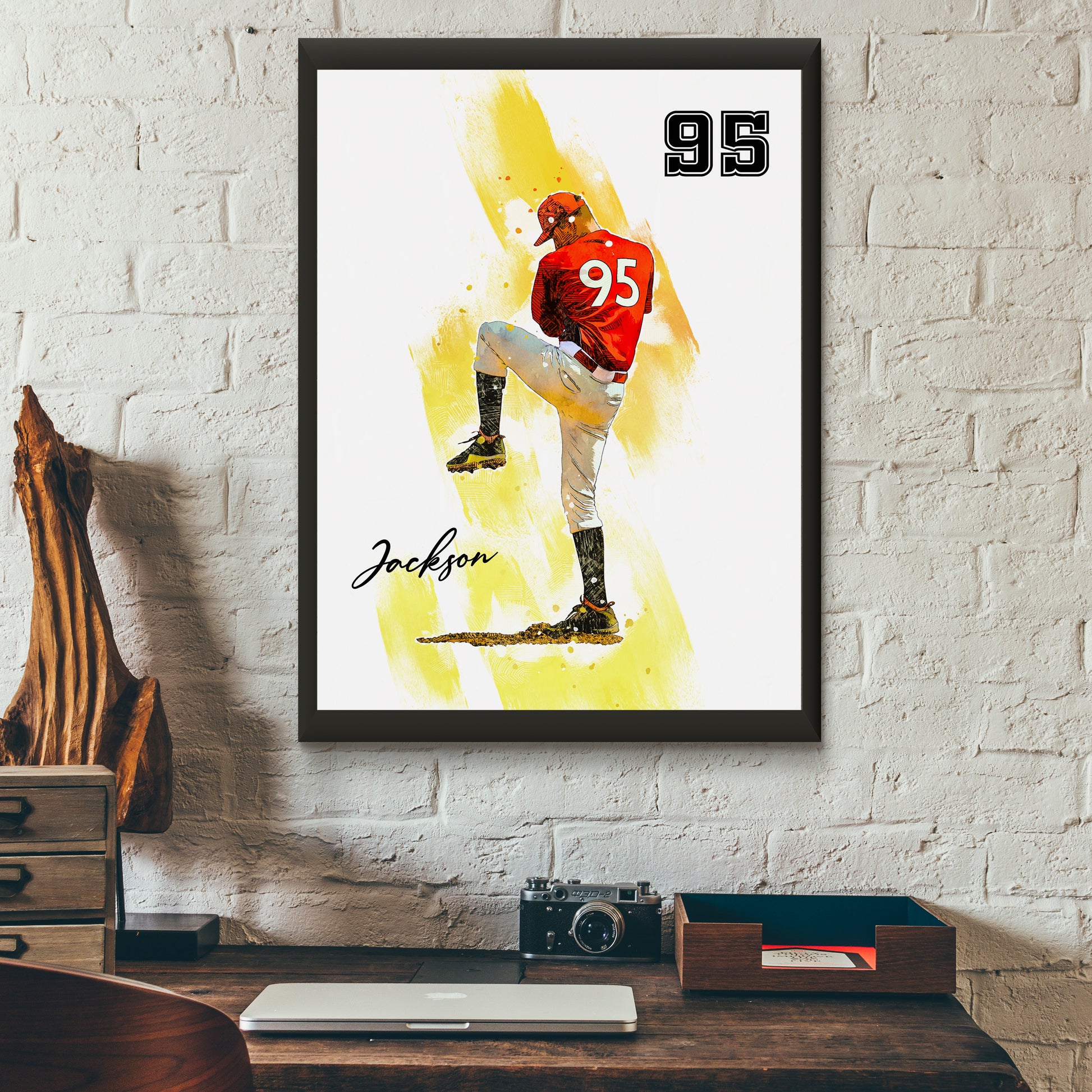 litzzy Baseball Watercolor Personalized Gift, Baseball Custom Canvas Wall Art for Living Room Canvas Wall Art   