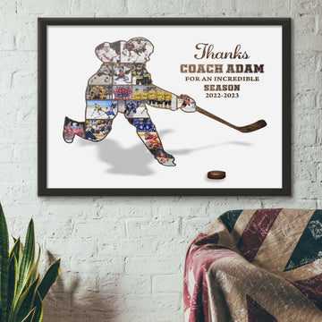 litzzy Hockey Player Photo Collage Canvas, Hockey Coach Gift, Personalized Ice Hockey Sport Gift Canvas Wall Art   
