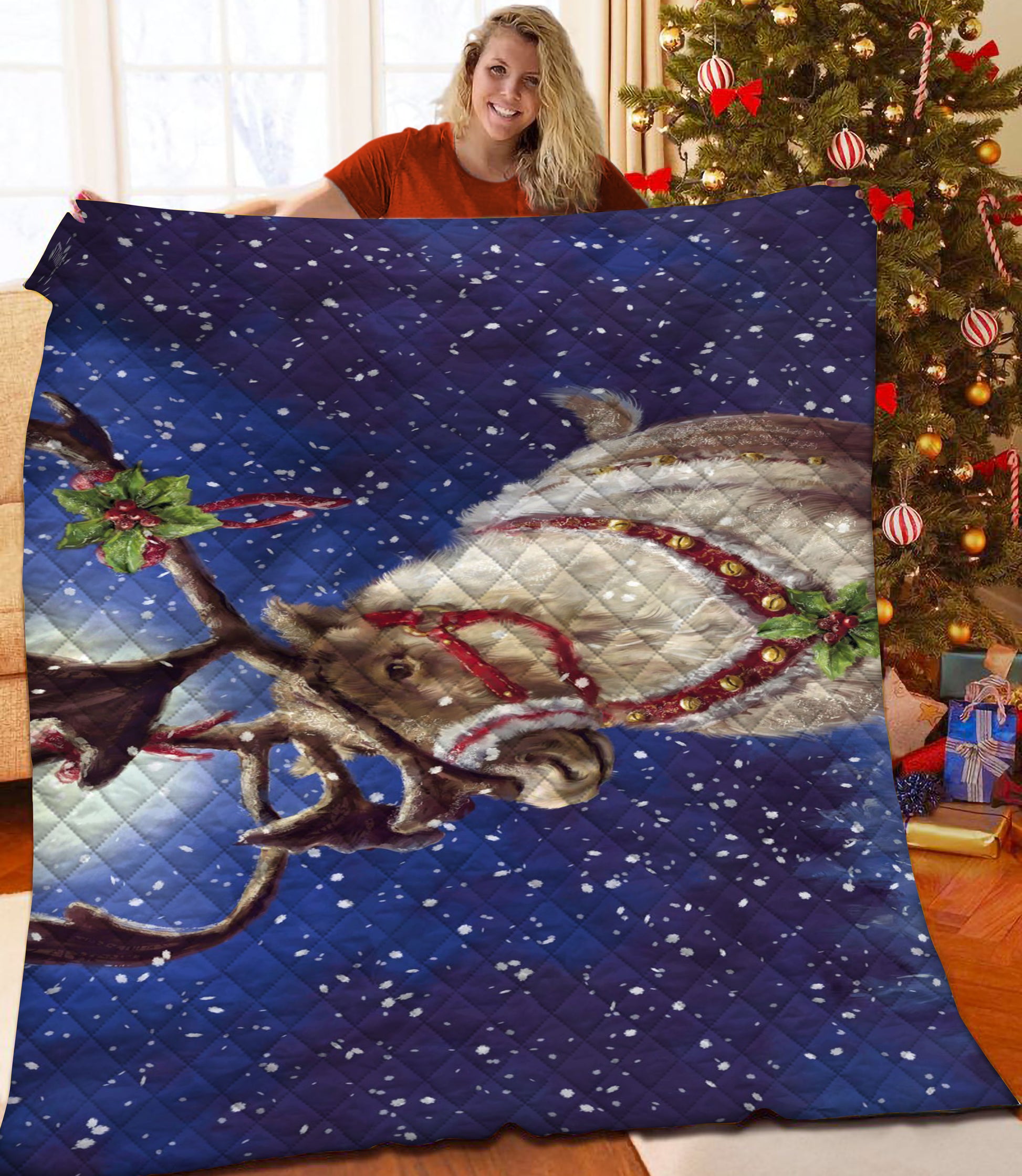 litzzy Moose Christmas Fleece Blanket CCC25105250 Quilt Blanket   