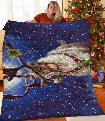 litzzy Moose Christmas Fleece Blanket CCC25105250 Quilt Blanket   