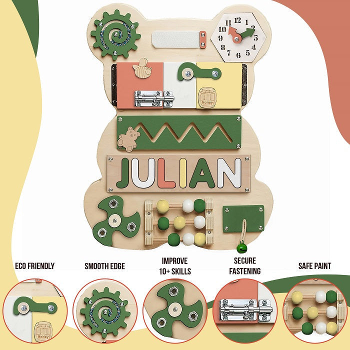 litzzy Personalized Bear Busy Board - Wooden Montessori Toys | Craftigift Busy Board   