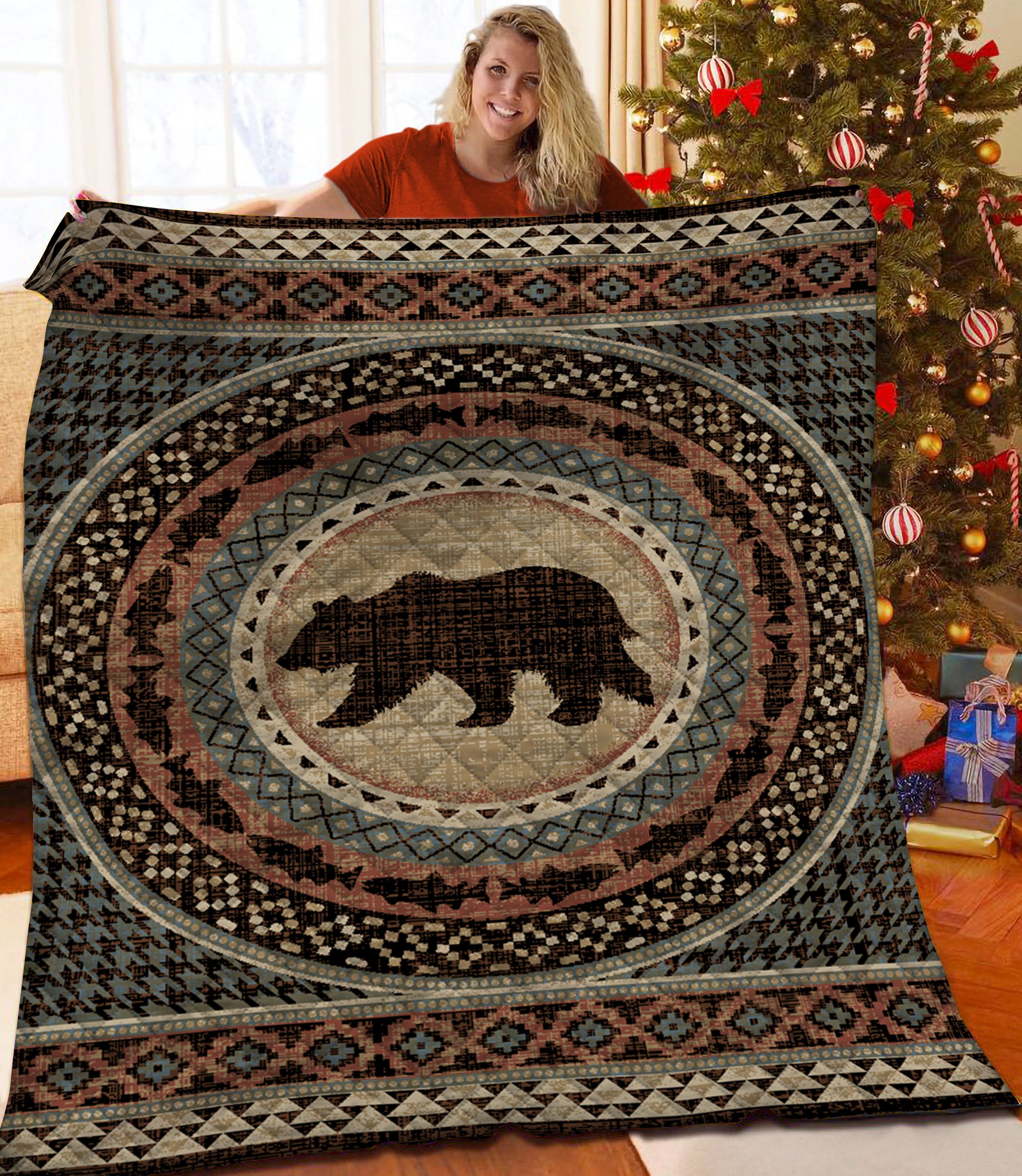 litzzy Native Bear Fleece Blanket HST25105347 Quilt Blanket   