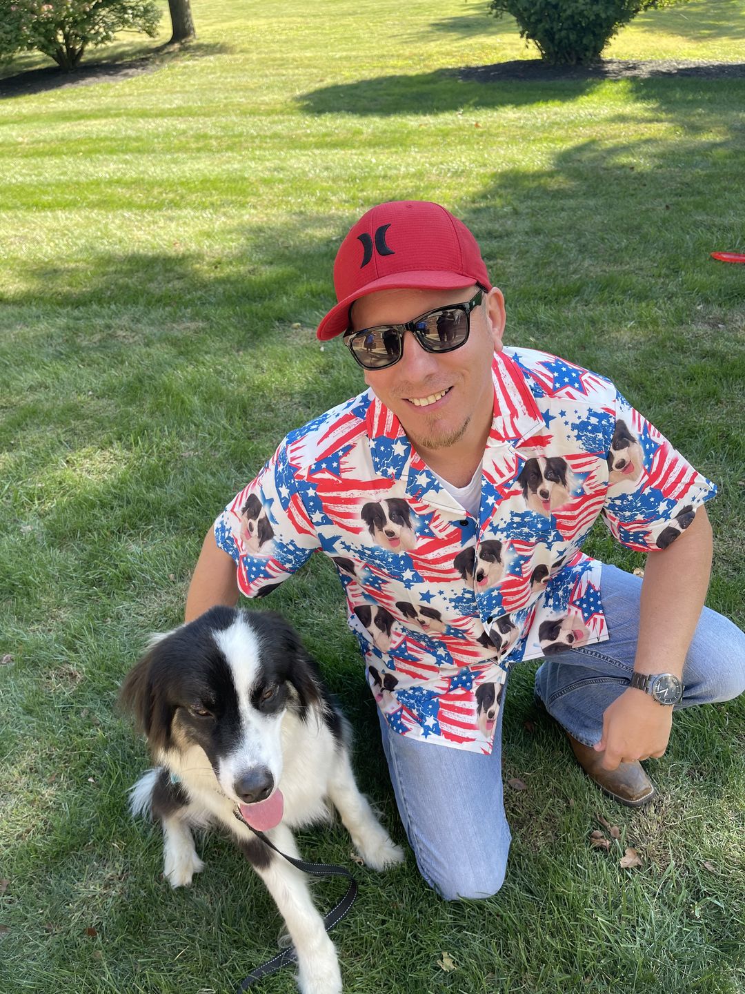 litzzy Custom Red & Blue Leaves Pattern Short-Sleeve Hawaiian Shirt Hawaii Shirt   