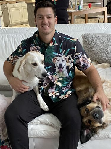 litzzy Custom Leaves & Flowers Pattern Short-Sleeve Hawaiian Shirt (Dark Green Color) Hawaii Shirt   