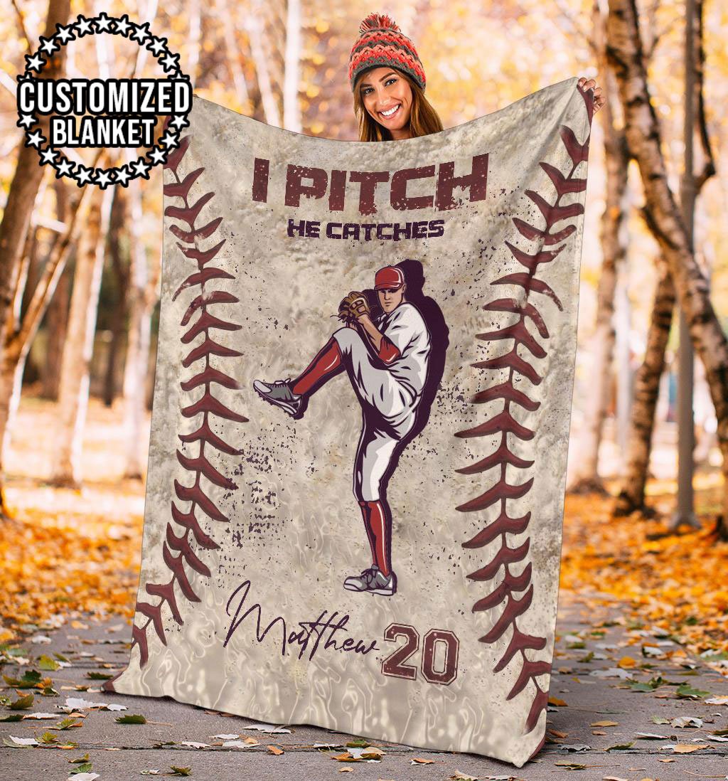 litzzy Personalized Pitcher Catcher Baseball Fleece Blanket - Lath1611203 Quilt Blanket   