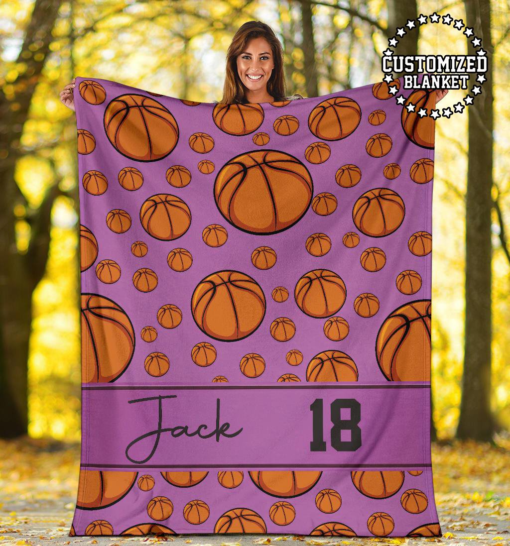 litzzy Personalized Basketball Collection Fleece Blanket - Tltm1211203 Quilt Blanket PURPLE 50 X 60 