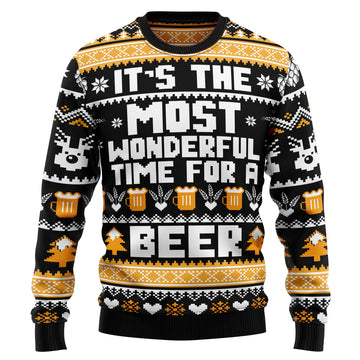 litzzy Wonderful Time For A Beer D2809 Ugly Christmas Sweater - Ugly Christmas Sweaters for Men and Women - Funny Sweaters Sweater   