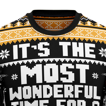 litzzy Wonderful Time For A Beer D2809 Ugly Christmas Sweater - Ugly Christmas Sweaters for Men and Women - Funny Sweaters Sweater   