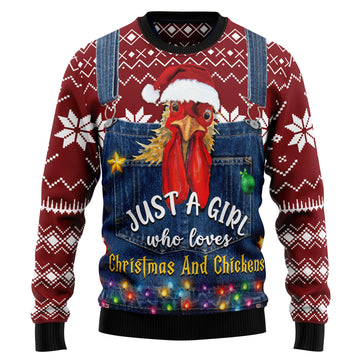 litzzy Just A Girl Who Loves Christmas And Chickens TG51022 Christmas Sweater - Ugly Christmas Sweaters for Men and Women - Funny Sweaters    