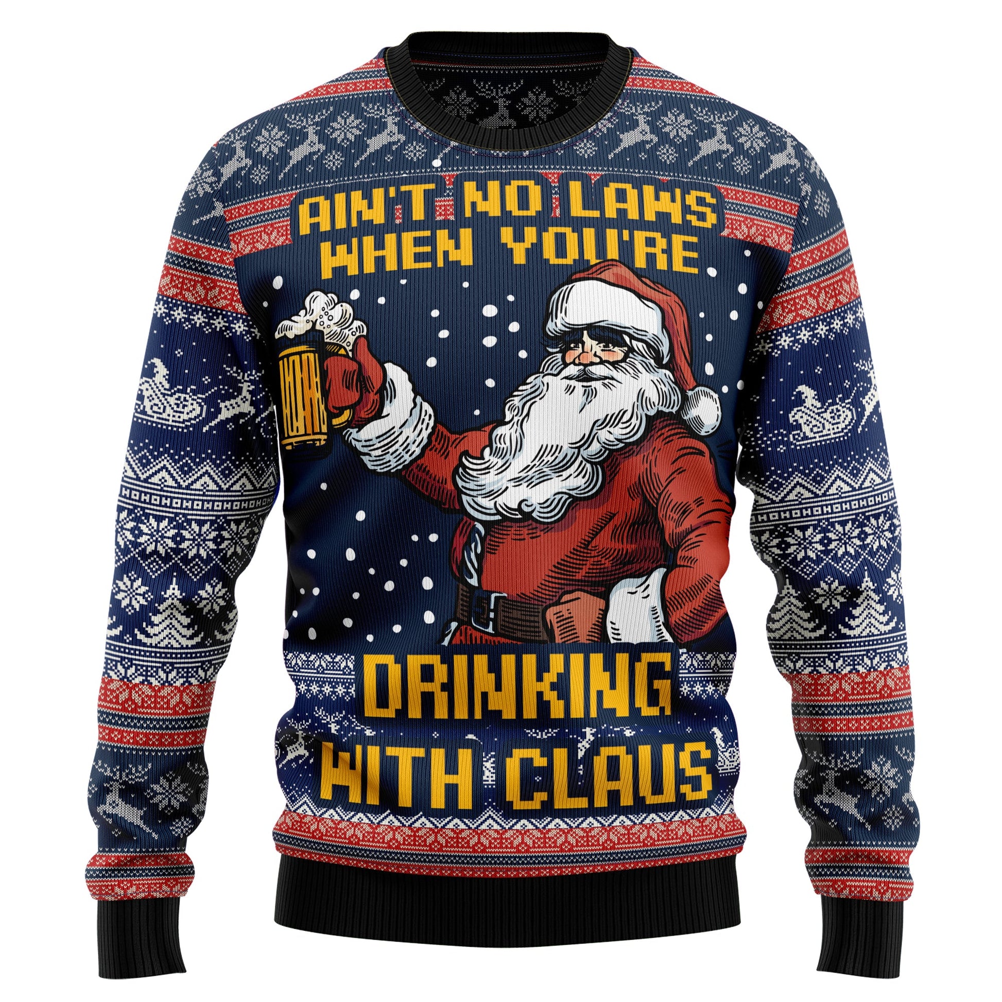 litzzy Aint No Laws When You're Drinking With Claus HT100102 Ugly Sweater - Ugly Christmas Sweaters for Men and Women - Funny Sweaters    