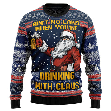litzzy Aint No Laws When You're Drinking With Claus HT100102 Ugly Sweater - Ugly Christmas Sweaters for Men and Women - Funny Sweaters    