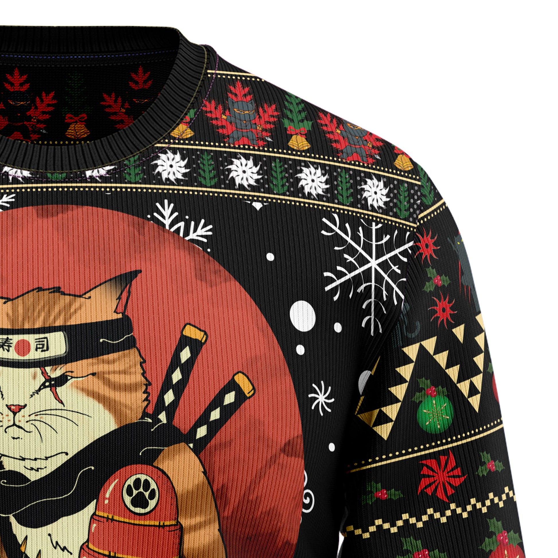 litzzy Ninja Cat HZ102706 Ugly Christmas Sweater - Ugly Christmas Sweaters for Men and Women - Funny Sweaters Sweater   