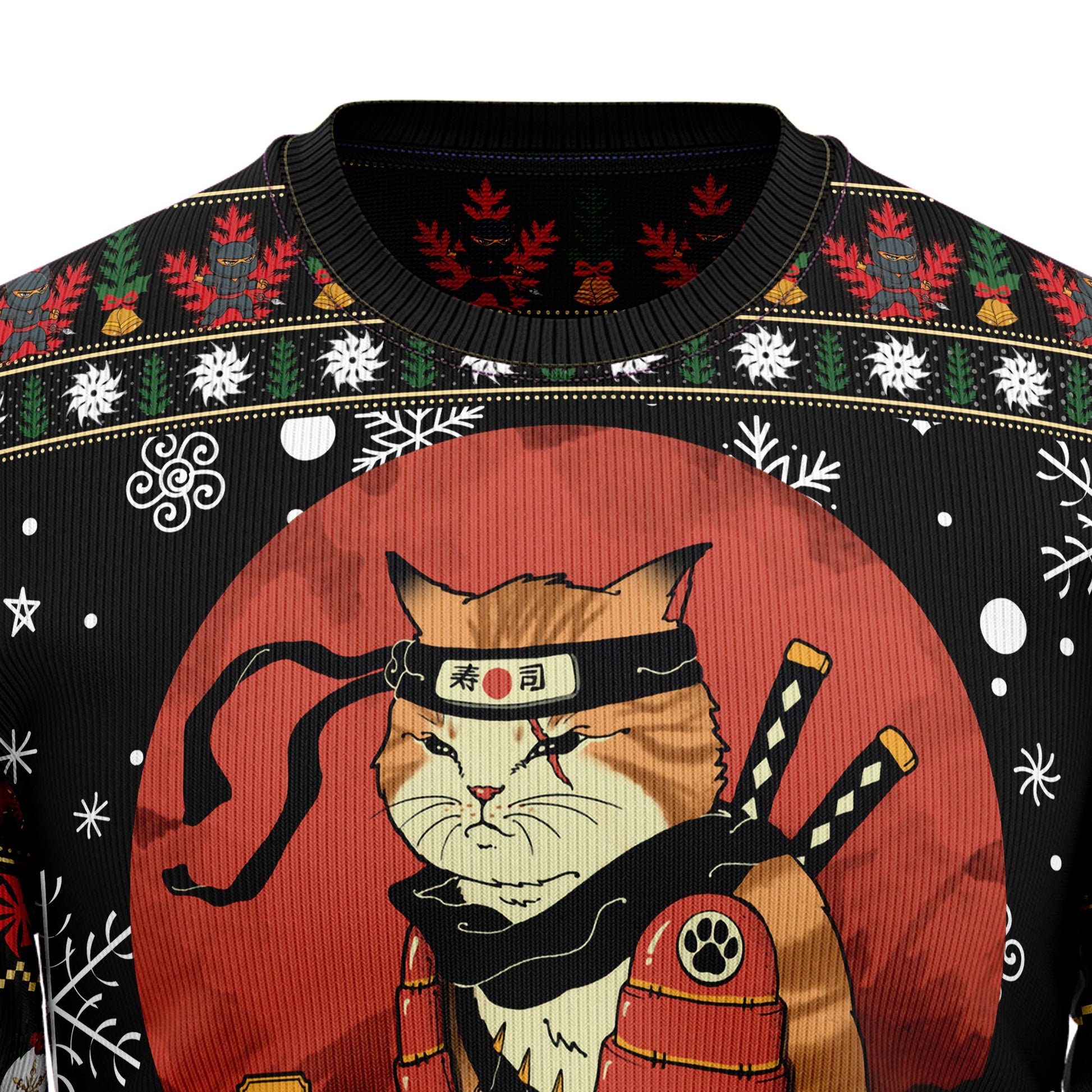 litzzy Ninja Cat HZ102706 Ugly Christmas Sweater - Ugly Christmas Sweaters for Men and Women - Funny Sweaters Sweater   