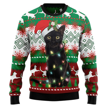 litzzy Black Cat Light Christmas T1210 Ugly Christmas Sweater -  Best Gift For Christmas, Noel Malalan - Christmas Signature sweater   