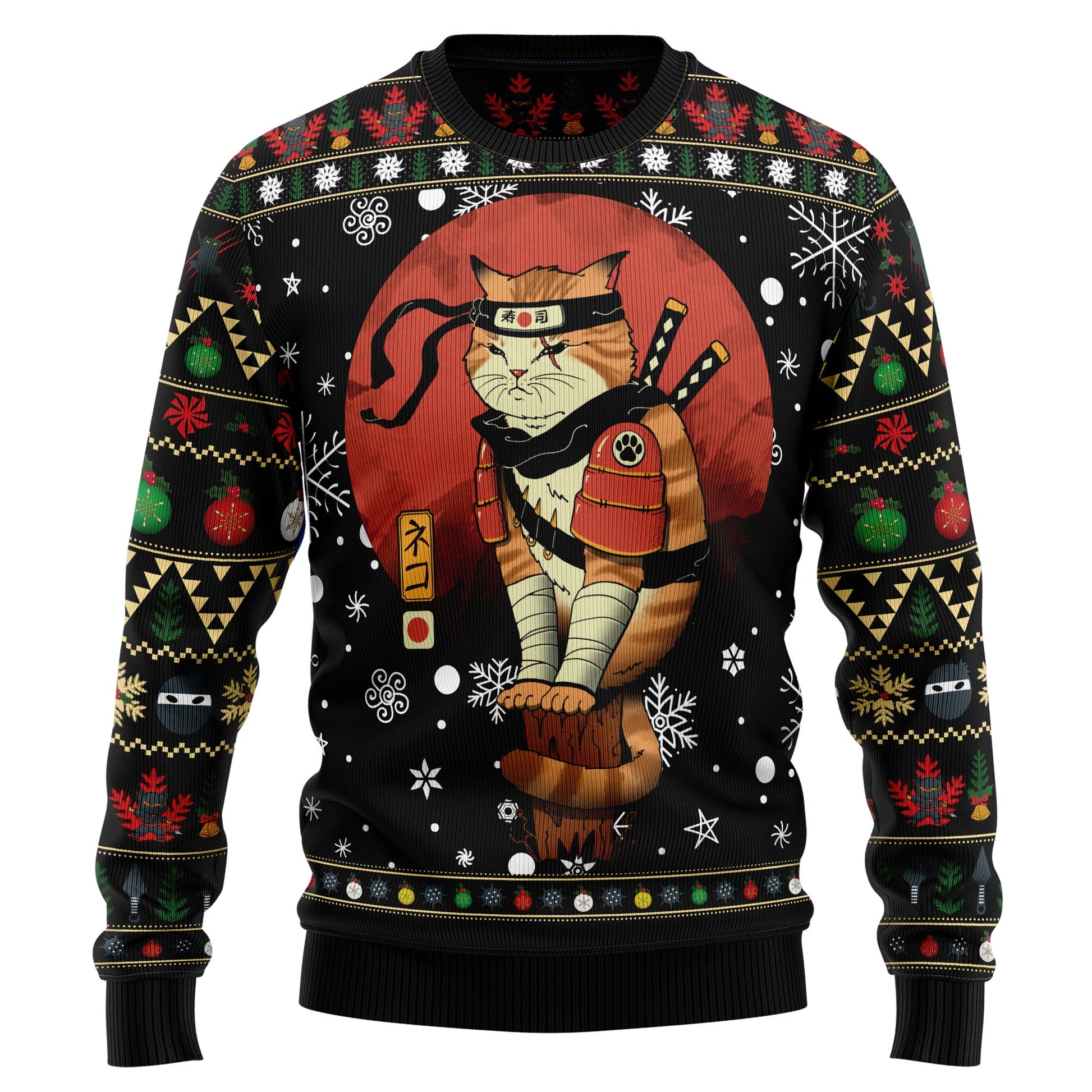 litzzy Ninja Cat HZ102706 Ugly Christmas Sweater - Ugly Christmas Sweaters for Men and Women - Funny Sweaters Sweater   