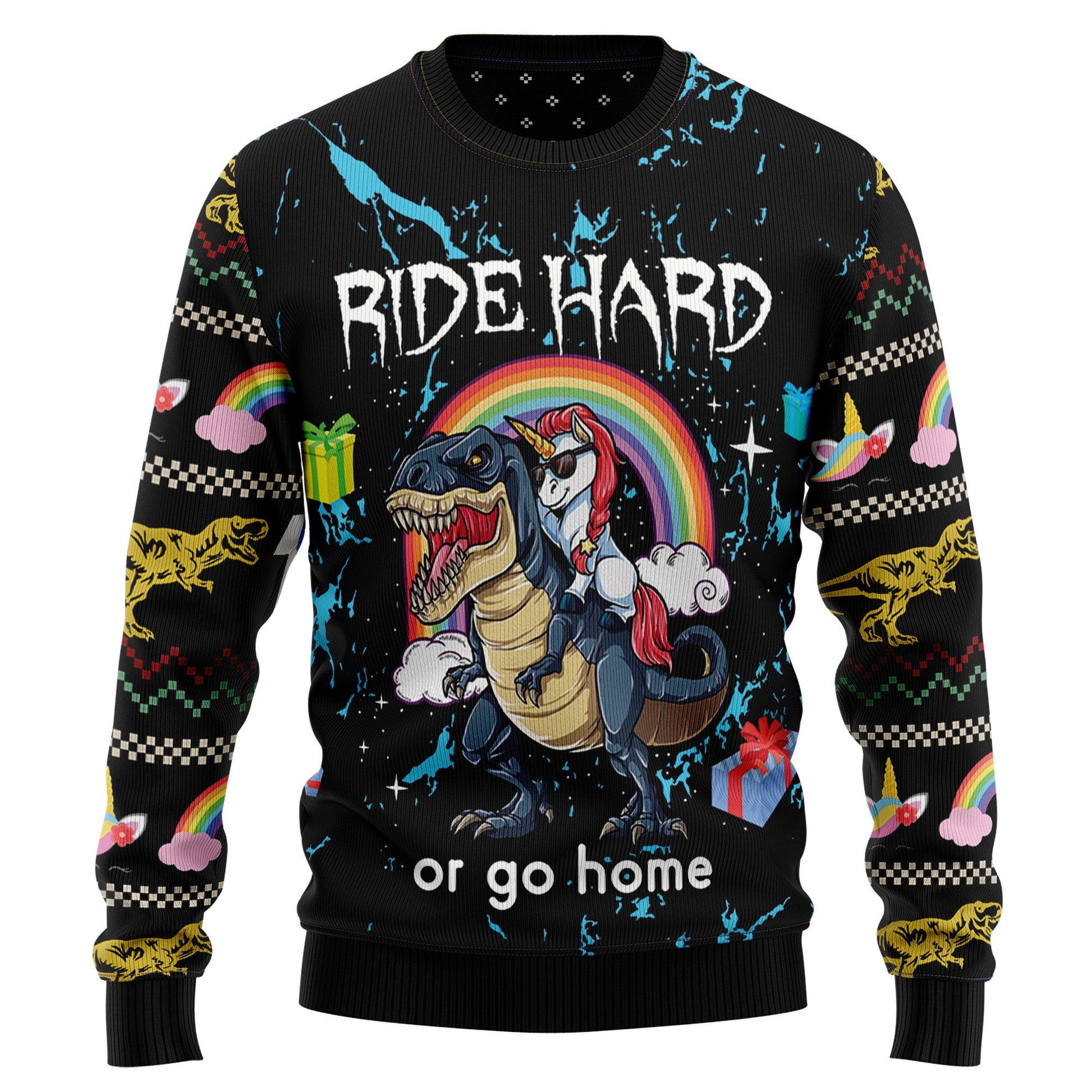 litzzy Dinosaur Unicorn Ride Hard T2010 Ugly Christmas Sweater -  Best Gift For Christmas, Noel Malalan - Christmas Signature sweater   