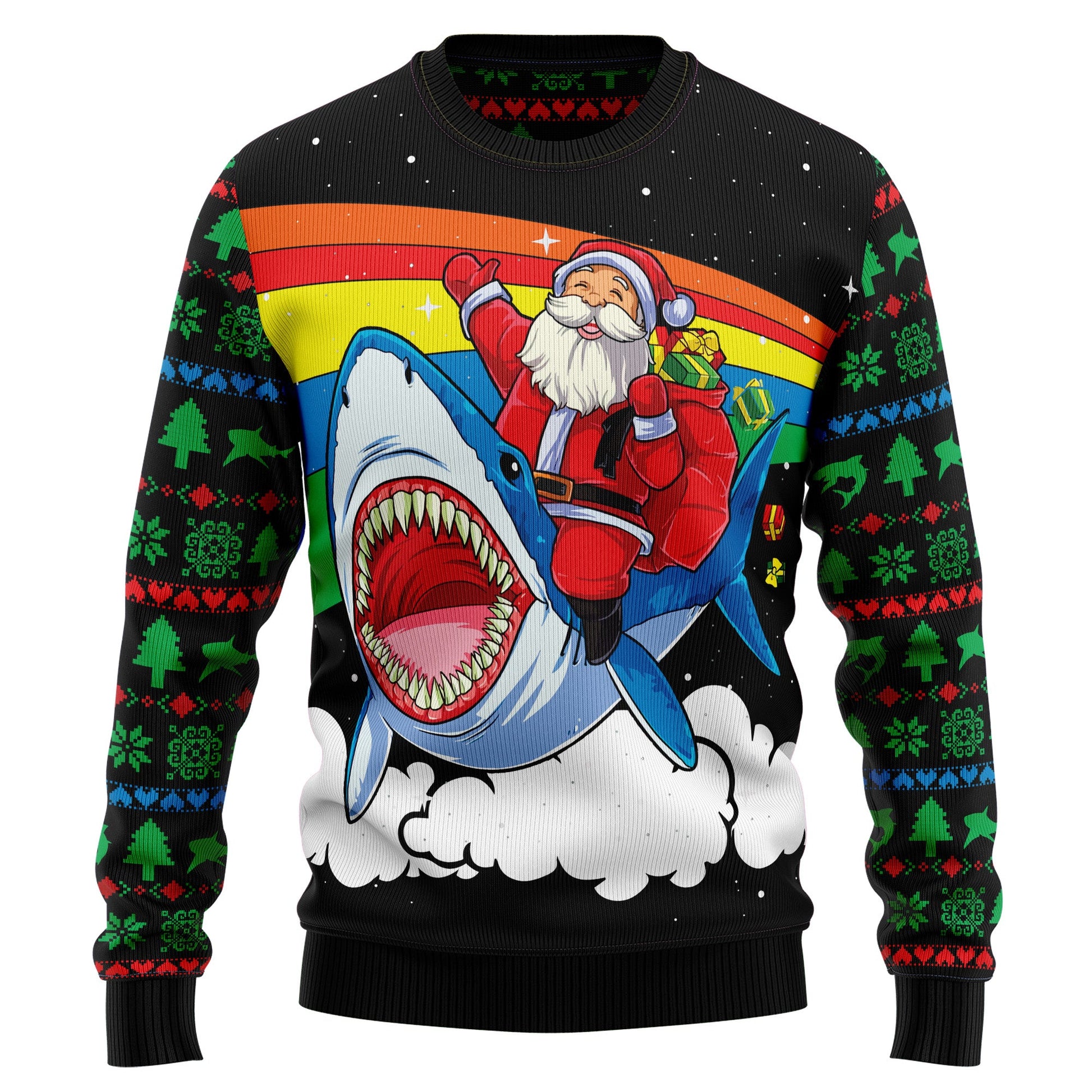 litzzy Santa Riding Shark T1210 Ugly Christmas Sweater -  Best Gift For Christmas, Noel Malalan - Christmas Signature sweater   