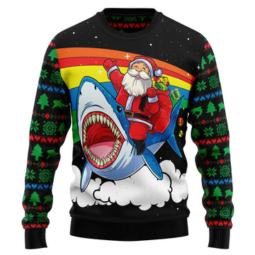 litzzy Santa Riding Shark T1210 Ugly Christmas Sweater -  Best Gift For Christmas, Noel Malalan - Christmas Signature sweater   