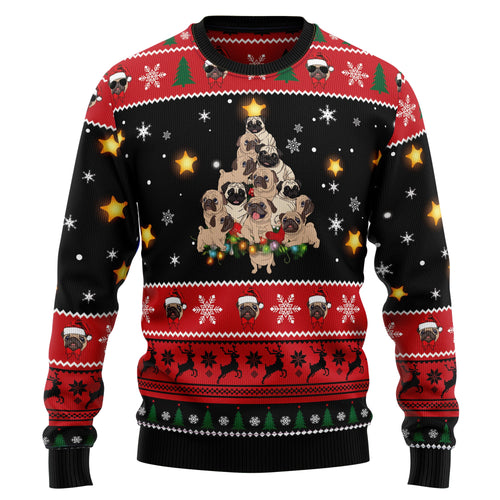 litzzy Pug Christmas Tree - Pug Lover Sweater - Pug Christmas Tree Ugly Sweater sweater   