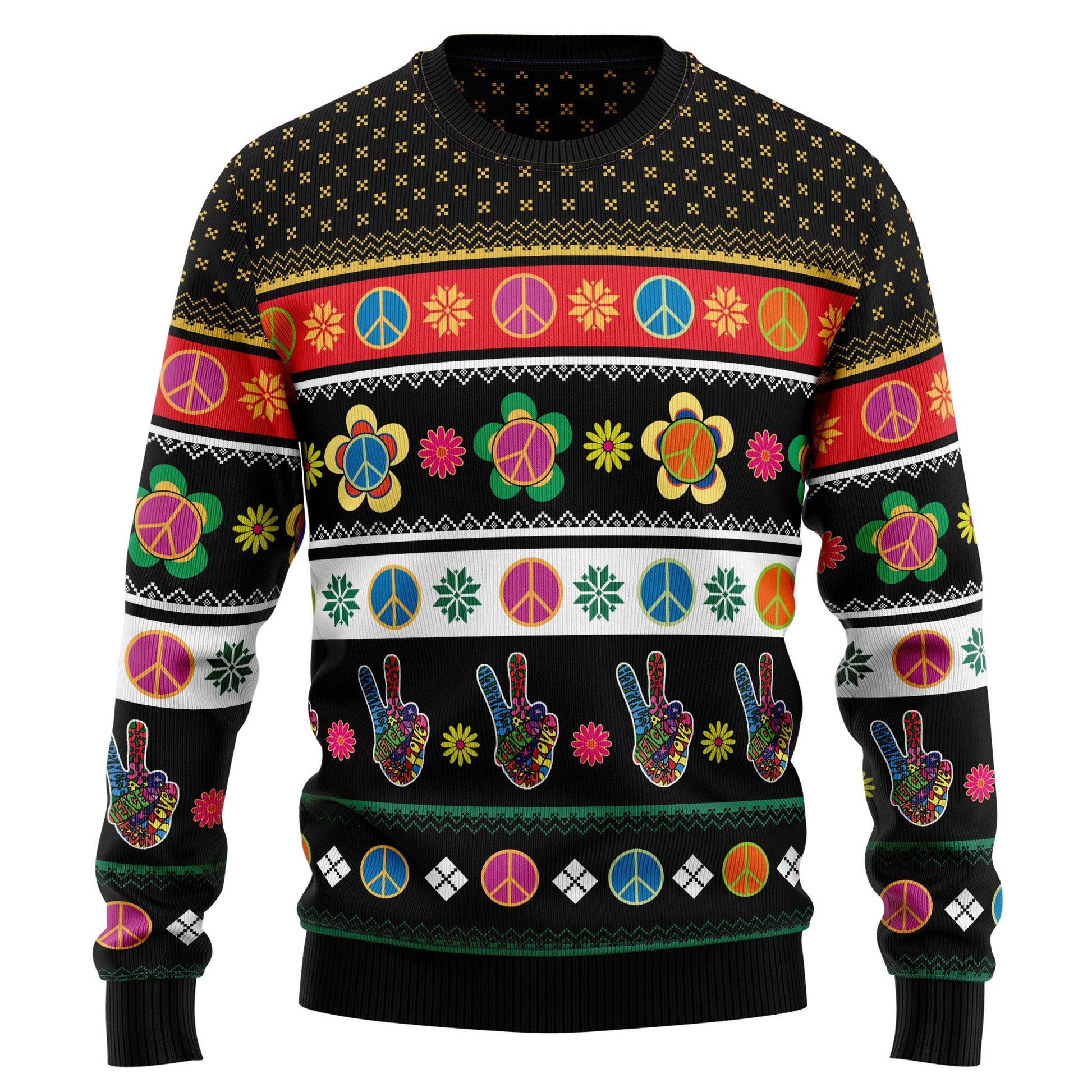 litzzy Hippie Peace Sign G51020 Ugly Christmas Sweater -  Best Gift For Christmas, Noel Malalan - Christmas Signature sweater   