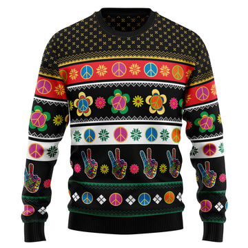 litzzy Hippie Peace Sign G51020 Ugly Christmas Sweater -  Best Gift For Christmas, Noel Malalan - Christmas Signature sweater   
