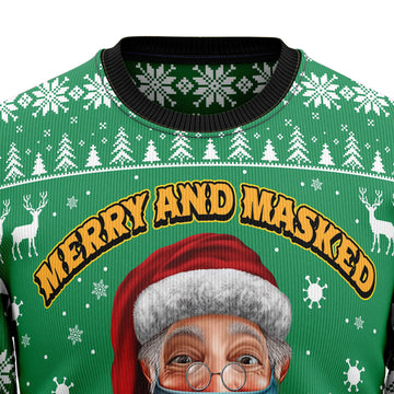 litzzy Merry And Masked Christmas 2021 Ugly Christmas Sweater -  Best Gift For Christmas, Noel Malalan - Christmas Signature sweater   