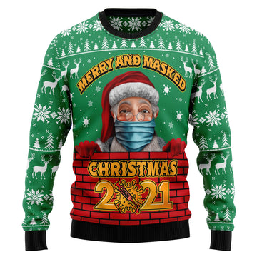 litzzy Merry And Masked Christmas 2021 Ugly Christmas Sweater -  Best Gift For Christmas, Noel Malalan - Christmas Signature sweater   