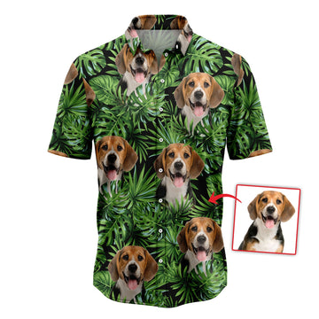 litzzy Custom Photo Dog Green Tropical Leaves Hawaiian Shirt Hawaii Shirt   