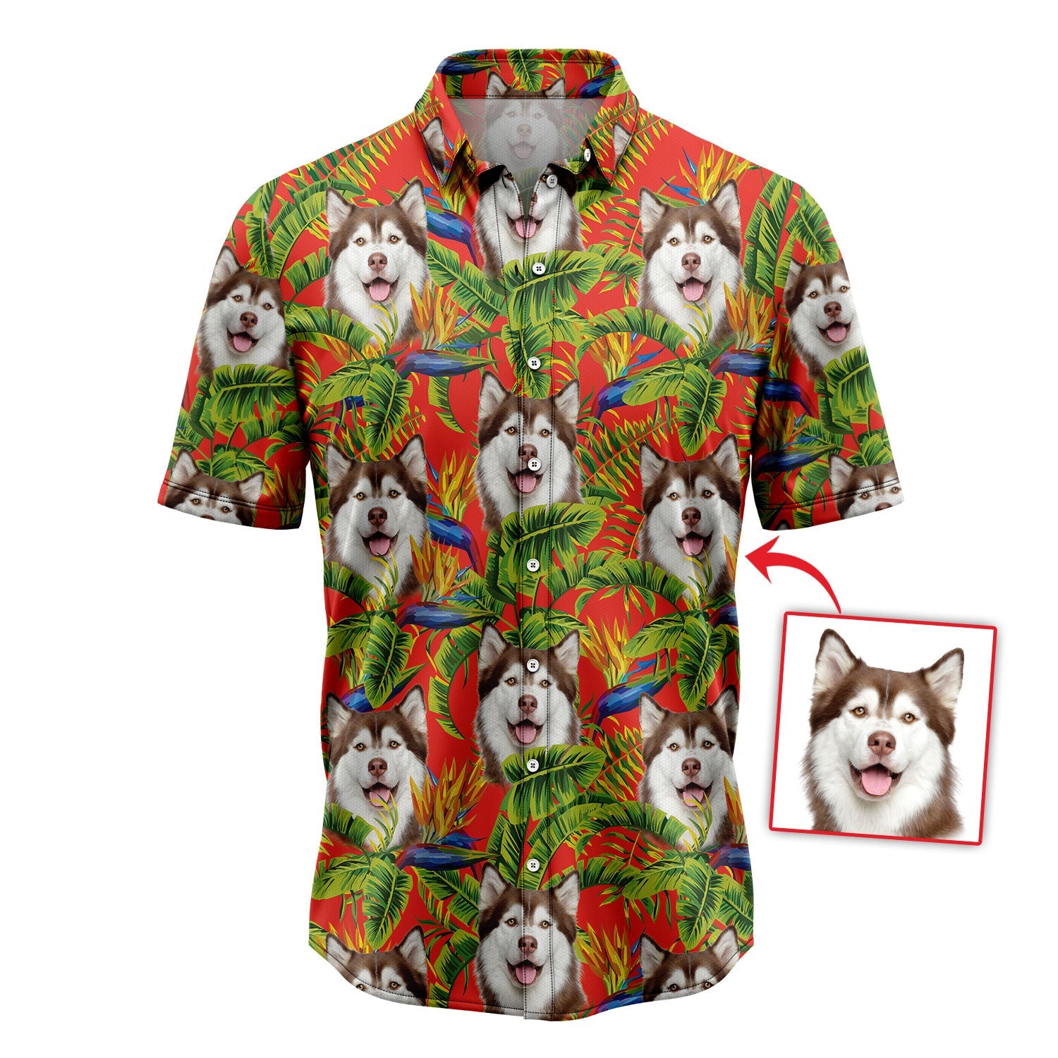 litzzy Custom Photo Dog Red Tropical Hawaiian Shirt Hawaii Shirt   