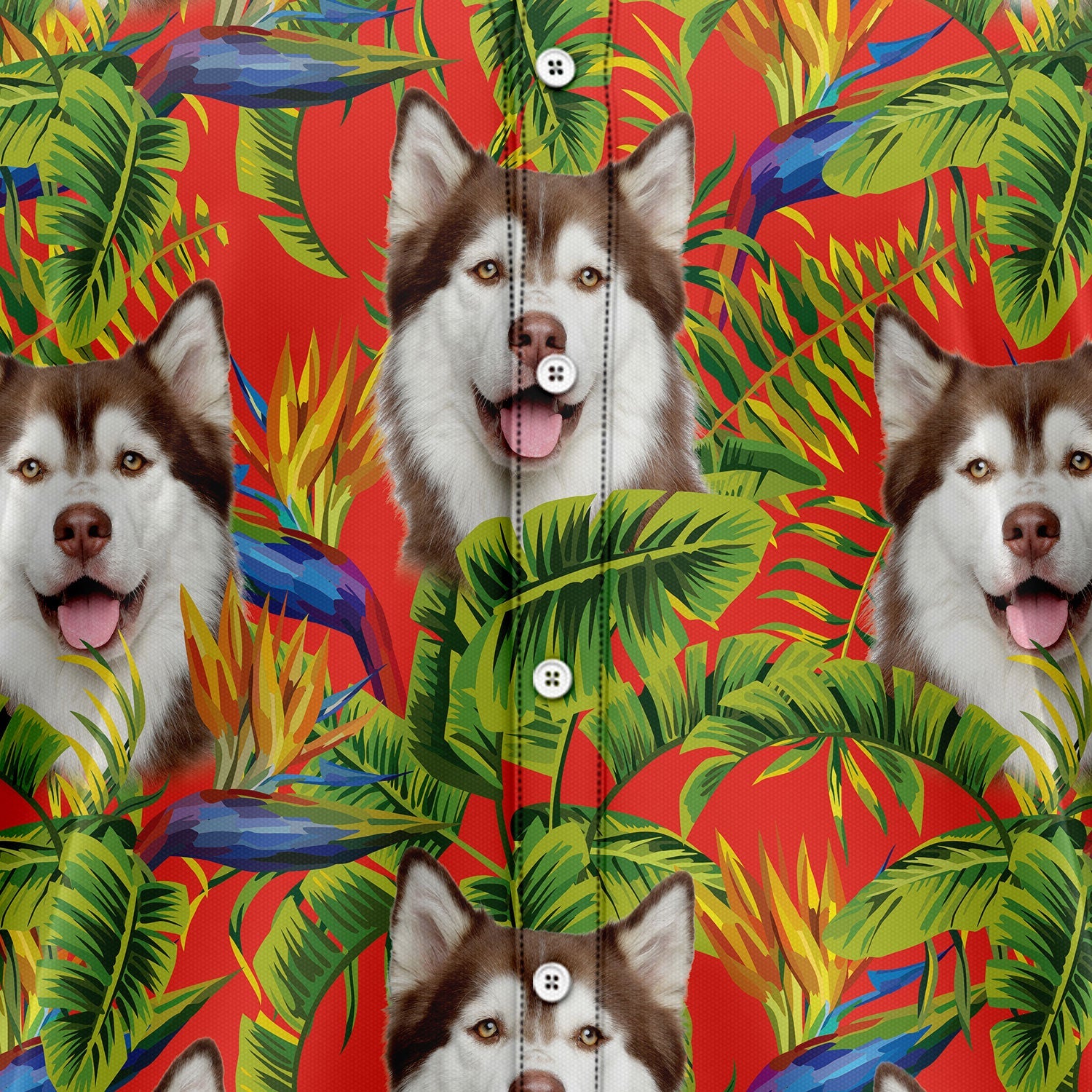 litzzy Custom Photo Dog Red Tropical Hawaiian Shirt Hawaii Shirt   