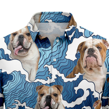 litzzy Bulldog Wave H3807 Hawaiian Shirt Hawaii Shirt   
