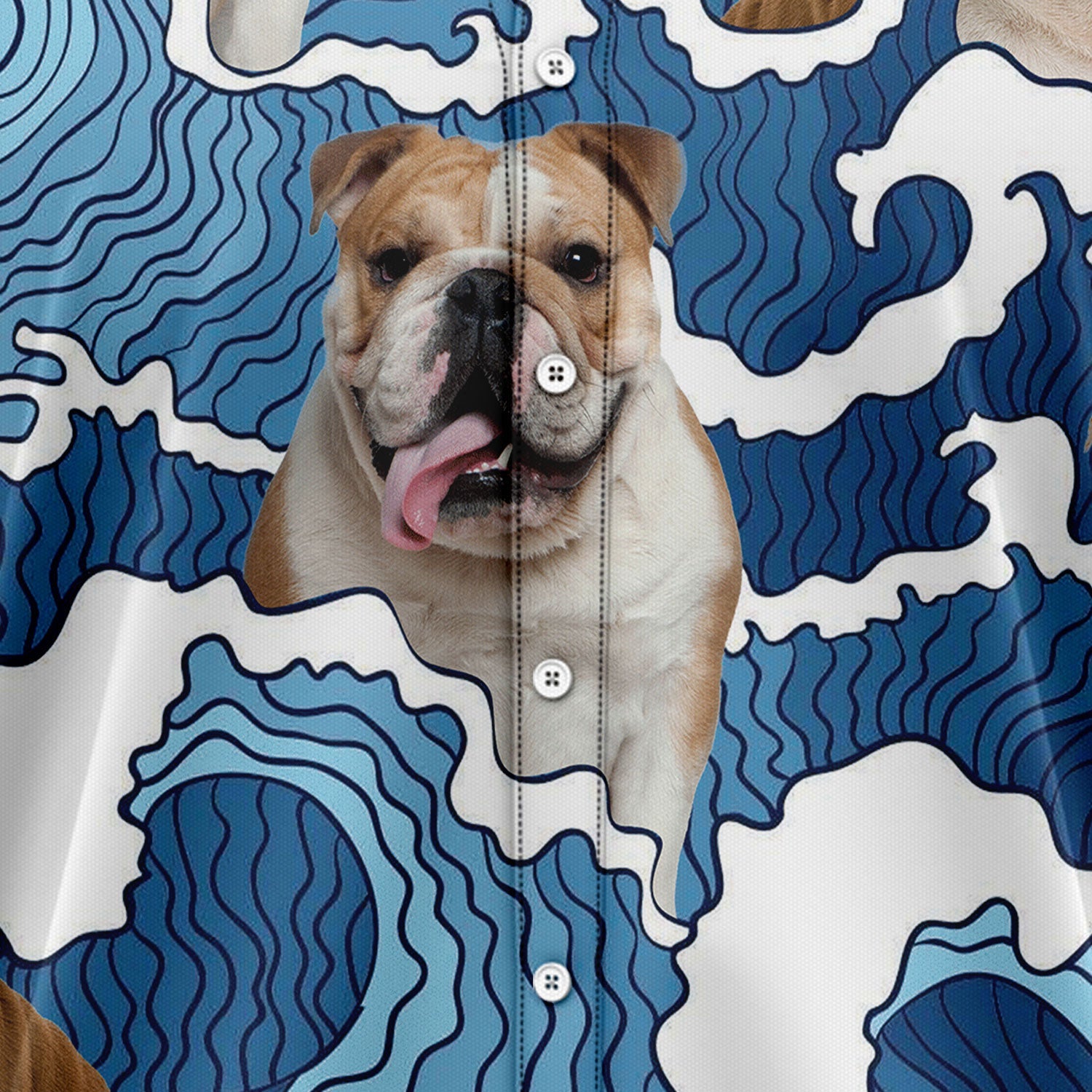 litzzy Bulldog Wave H3807 Hawaiian Shirt Hawaii Shirt   