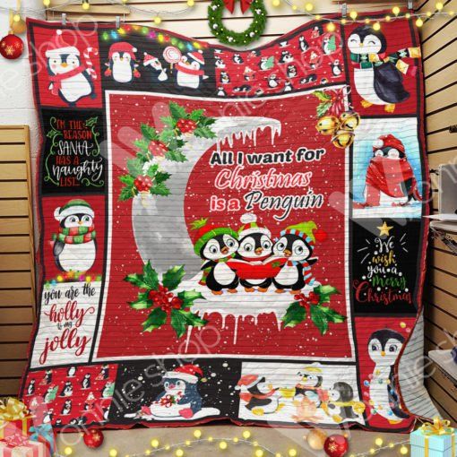 litzzy Penguin Christmas CL15100273MDQ Fleece Blanket Quilt Blanket   