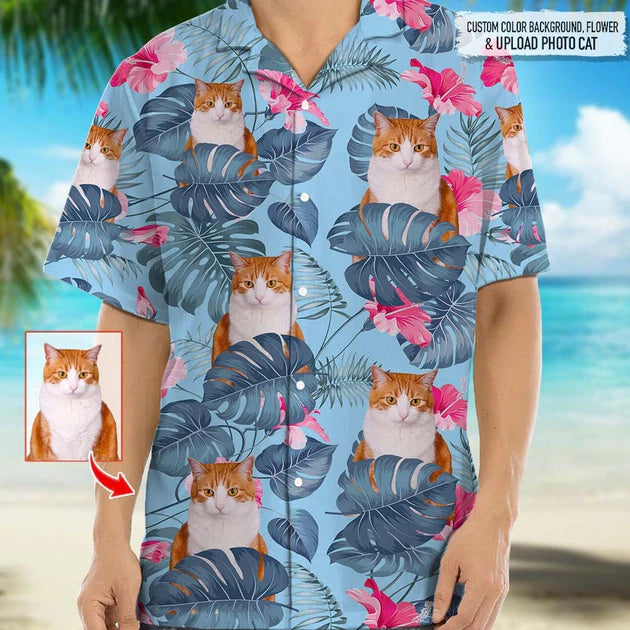 litzzy Personalized Photo Upload Cat Men's Hawaiian Shirt, Cat Flowers Pattern Short-Sleeve Hawaiian Shirt For Men, Women - Aloha shirt Hawaiian Hawaii Shirt For Summer Hawaii Shirt Style 3 XS 