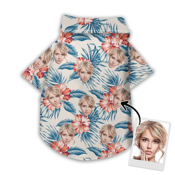 litzzy Custom Hawaiian Shirt For Pet Red Flowers And Blue Pattern, dog hawaiian shirt Pet Hawaiian Shirt   