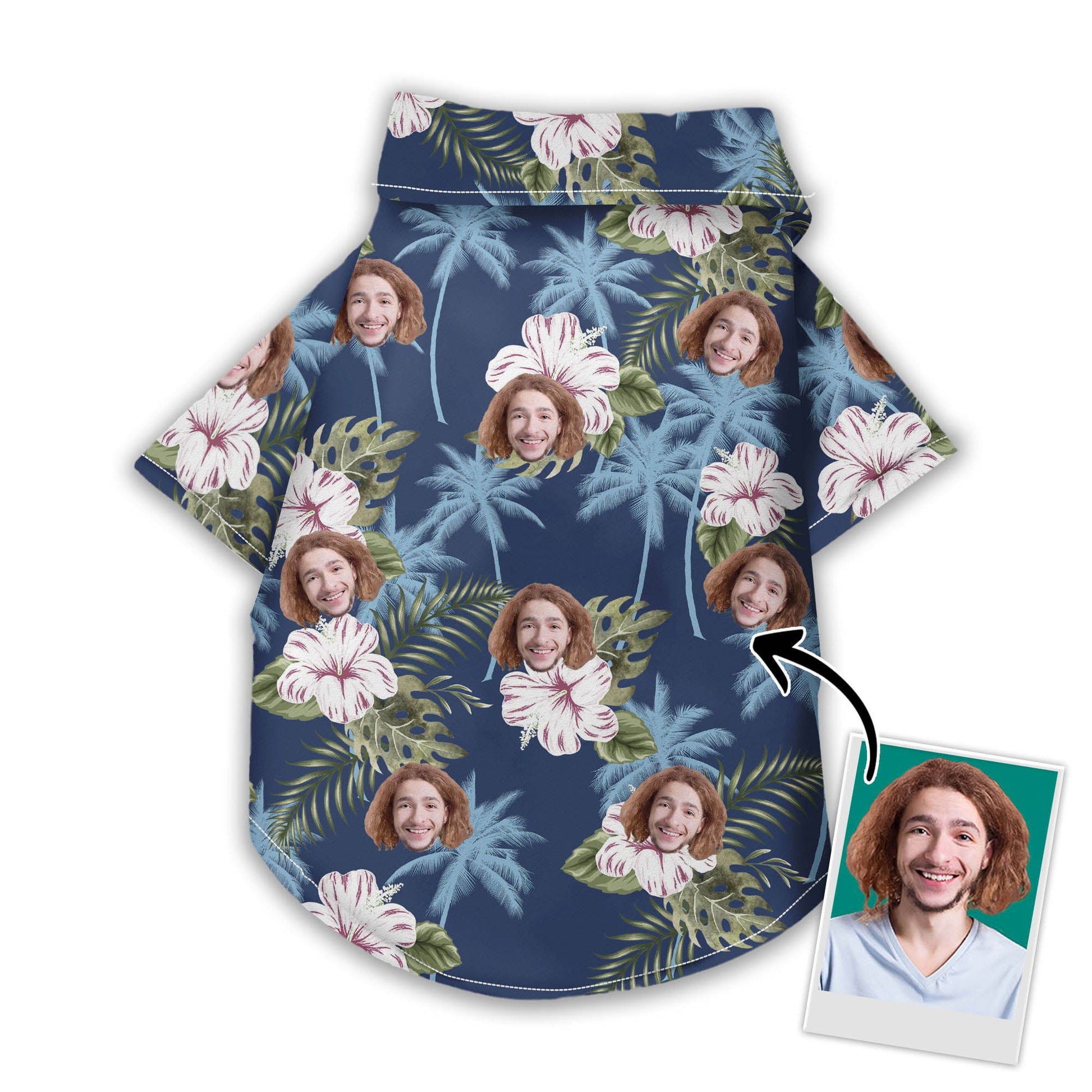 litzzy Custom Hawaiian Shirt For Pet White and Blue Floral Pattern, dog hawaiian shirt Pet Hawaiian Shirt   