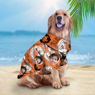 litzzy Custom Halloween Shirt For Pet Pumpkin Pattern (Neon-Orange Color), dog hawaiian shirt Pet Hawaiian Shirt   