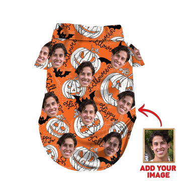 litzzy Custom Halloween Shirt For Pet Pumpkin Pattern (Neon-Orange Color), dog hawaiian shirt Pet Hawaiian Shirt   