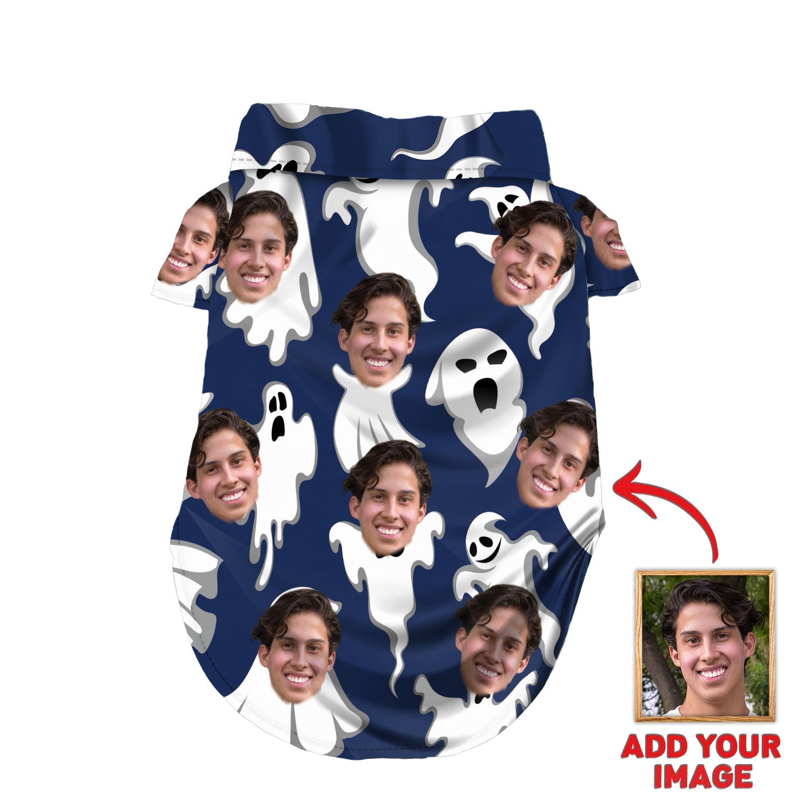 litzzy Custom Halloween Shirt For Pet Ghost Pattern (Navy Color), dog hawaiian shirt Pet Hawaiian Shirt   