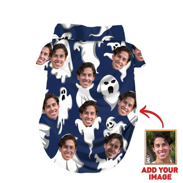 litzzy Custom Halloween Shirt For Pet Ghost Pattern (Navy Color), dog hawaiian shirt Pet Hawaiian Shirt   