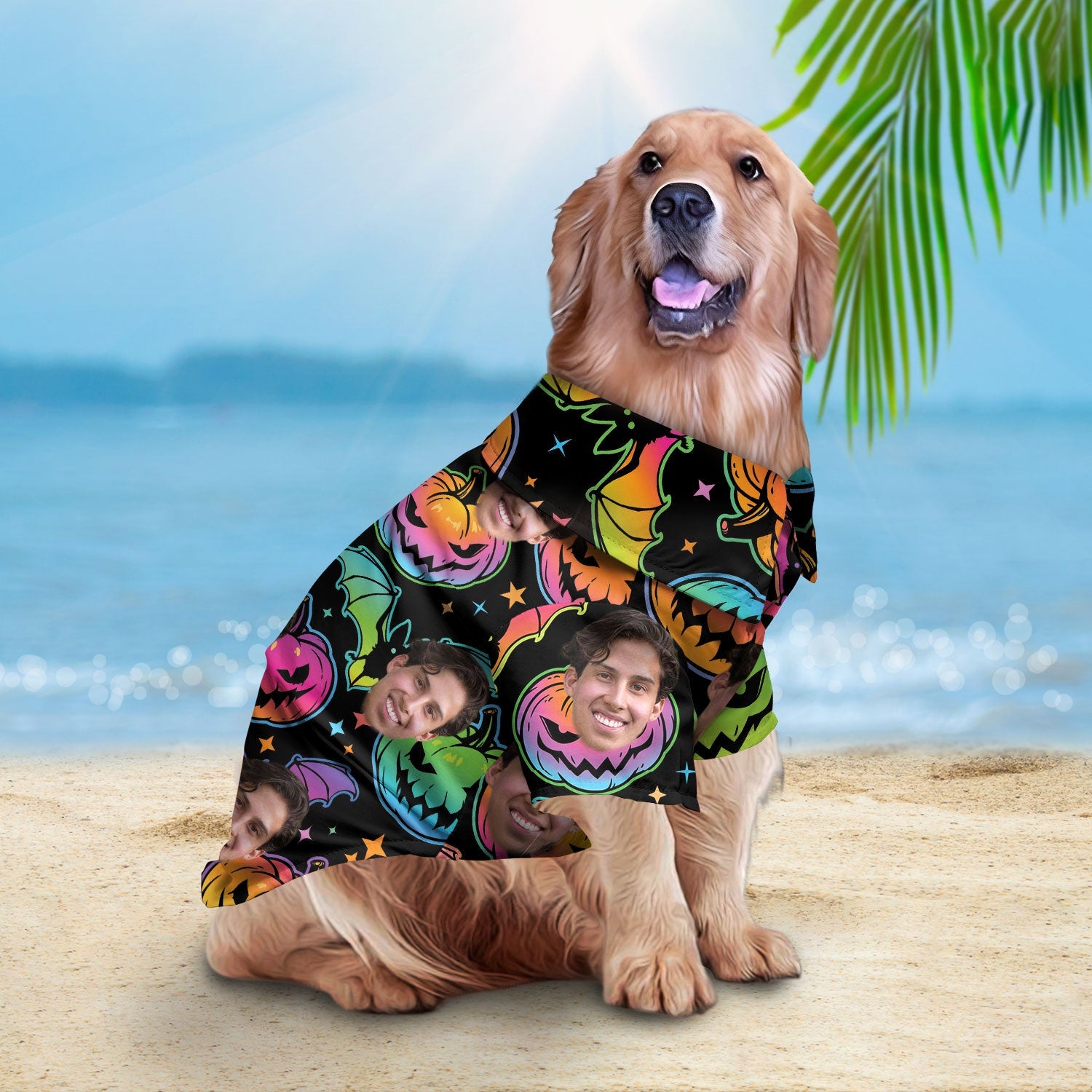litzzy Custom Halloween Shirt For Pet Pumpkin & Bat Pattern (Dark Color), dog hawaiian shirt Pet Hawaiian Shirt   