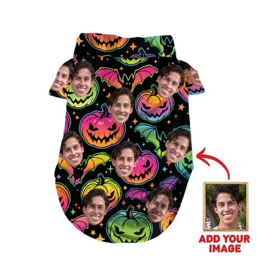 litzzy Custom Halloween Shirt For Pet Pumpkin & Bat Pattern (Dark Color), dog hawaiian shirt Pet Hawaiian Shirt   