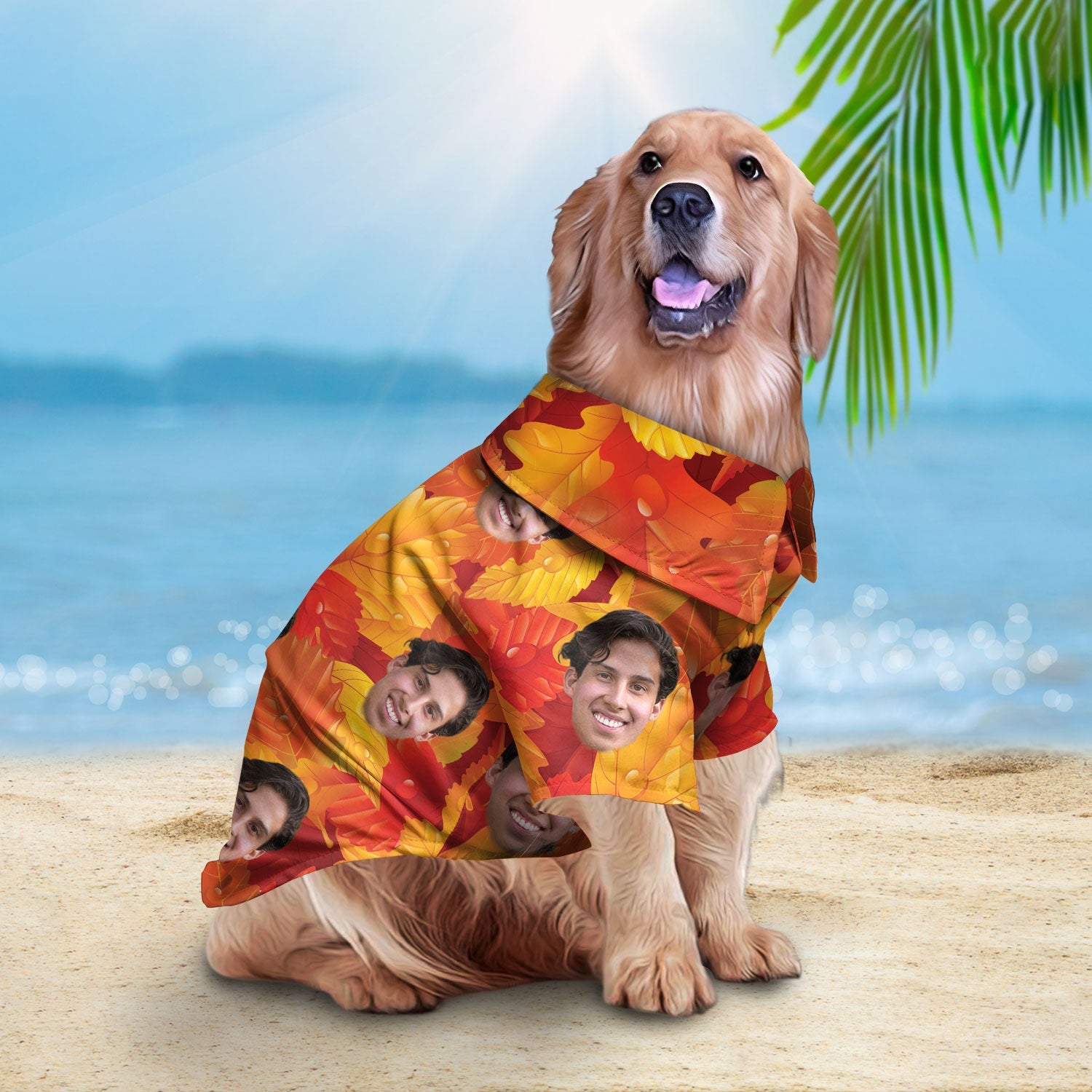 litzzy Custom Hawaiian Autumn Shirt For Pet Leaves Pattern (Neon-Orange Color), dog hawaiian shirt Pet Hawaiian Shirt   