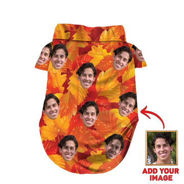 litzzy Custom Hawaiian Autumn Shirt For Pet Leaves Pattern (Neon-Orange Color), dog hawaiian shirt Pet Hawaiian Shirt   
